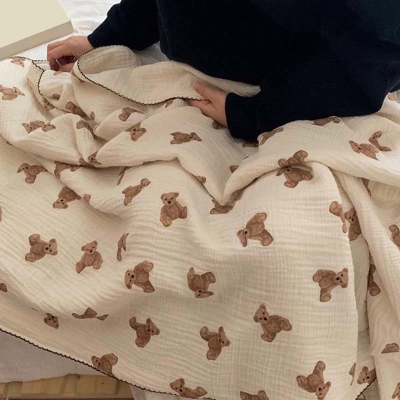 

Cute 2 Layers Baby Blankets Bear Print Cotton Air Conditioned Infant Sleeping Blanket Infant Accessories Cute Bear