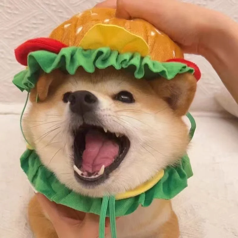 

Pet Cap for Dog Hat Scarf Collar Cosplay Accessorie Hamburger Shape Cats Pets Products for Chihuahua Puppy Party Accessory CW41