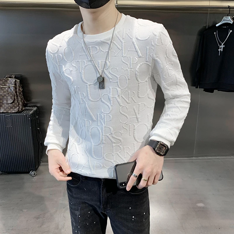 

British Style Autumn New Harajuku Sweatshirts Men Casual Solid Color Sweatshirt O-Neck Pullover Mens Basis Tops Streetwear S-3XL
