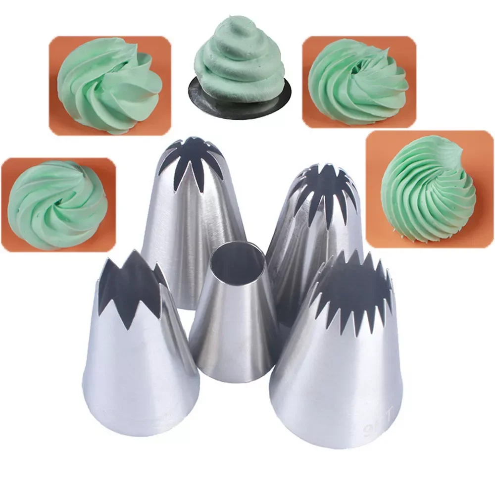

5Pcs Stainless Steel Large Flower Mouth Cream Nozzle Fondant Cake Baking Decorating Tools Lcing Nozzles Pastry Decorate