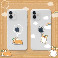 creative cute corgi dog phone case cover for iphone 13 12 pro max 11 8 7 6 s xr plus x xs se 2020 mini transparent case