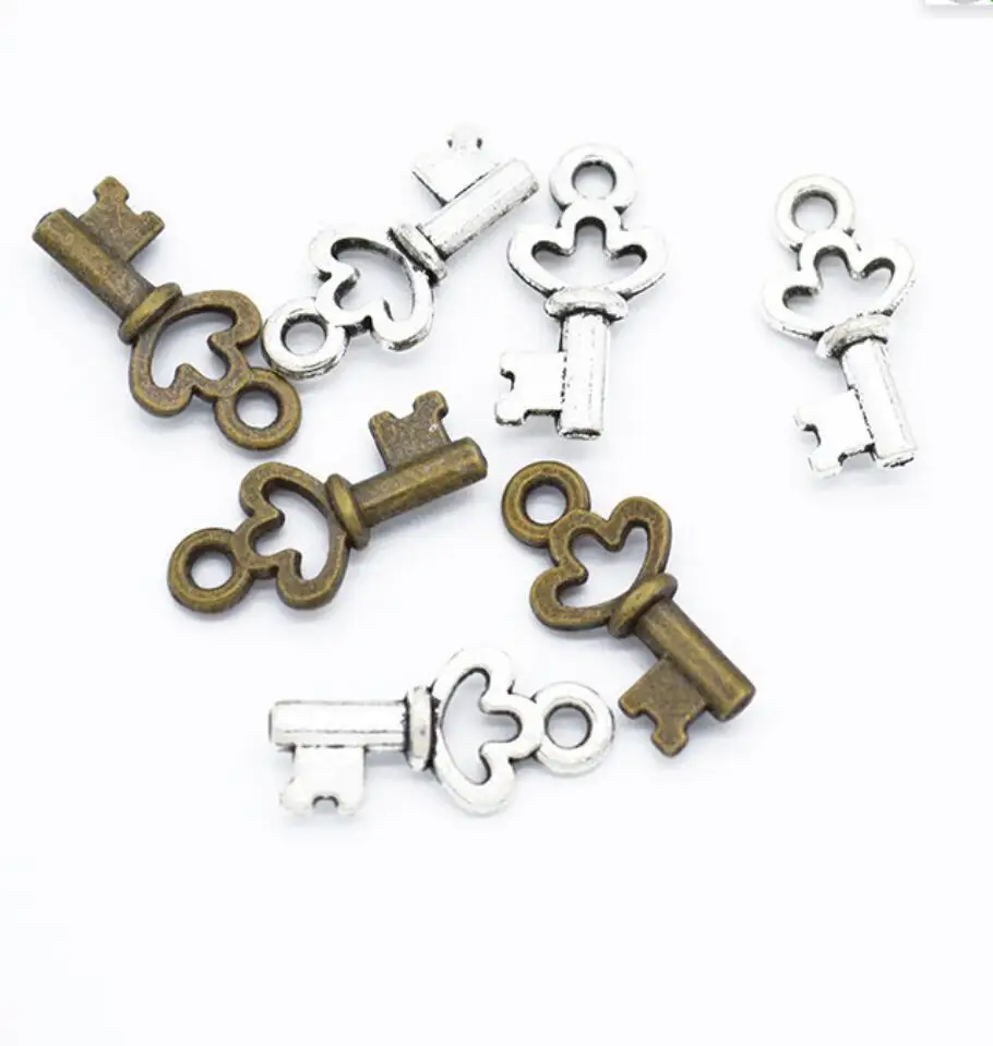 

100pcs Vintage Metal Mixed Two color Small key Charms Pendants For Jewelry Making Diy Handmade Jewelry 16*8mm F0369