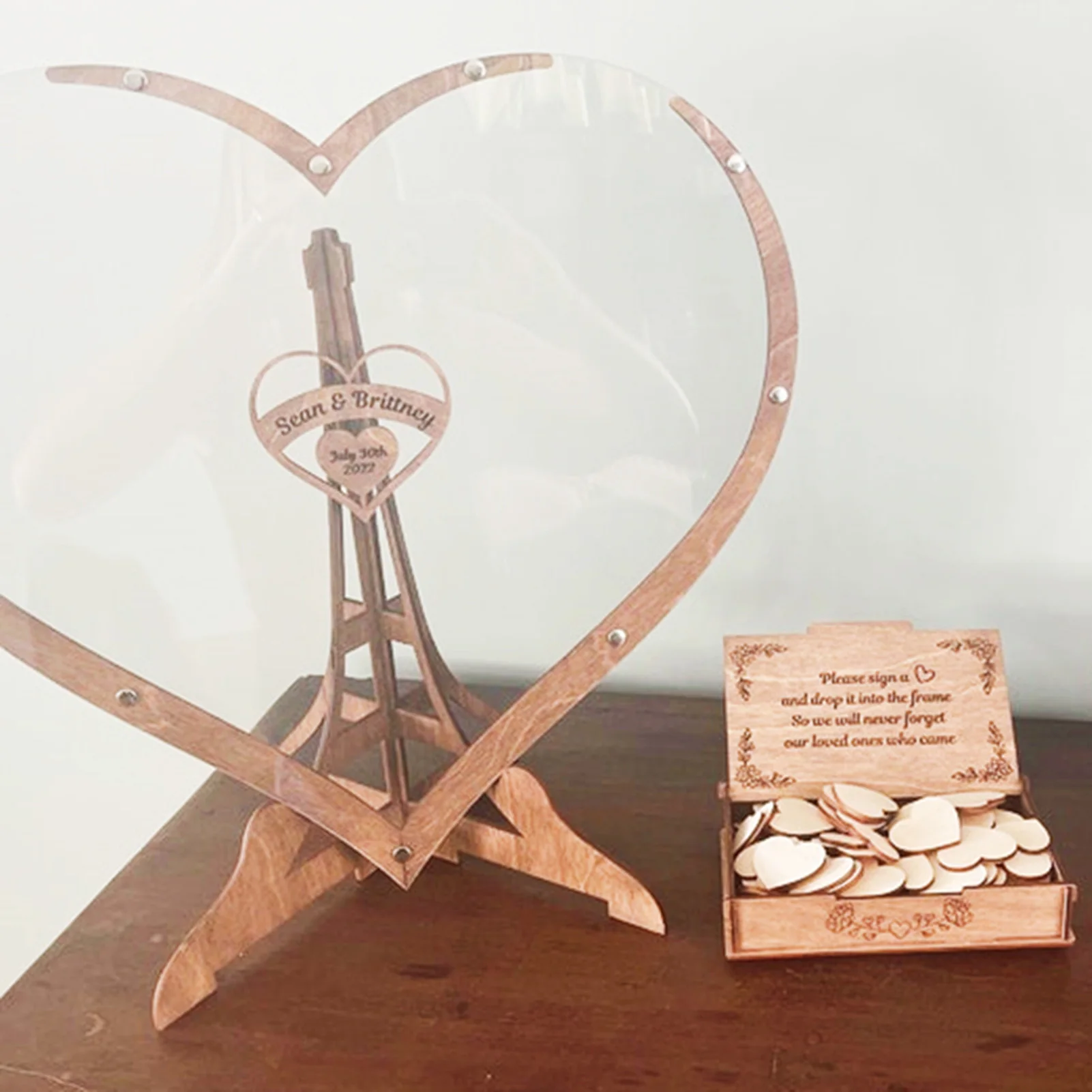 

Wedding Drop Box Guest Book Alternative Signature Guest Sign In Book Wedding Guestbook With 60 Wood Hearts Wedding Anniversary