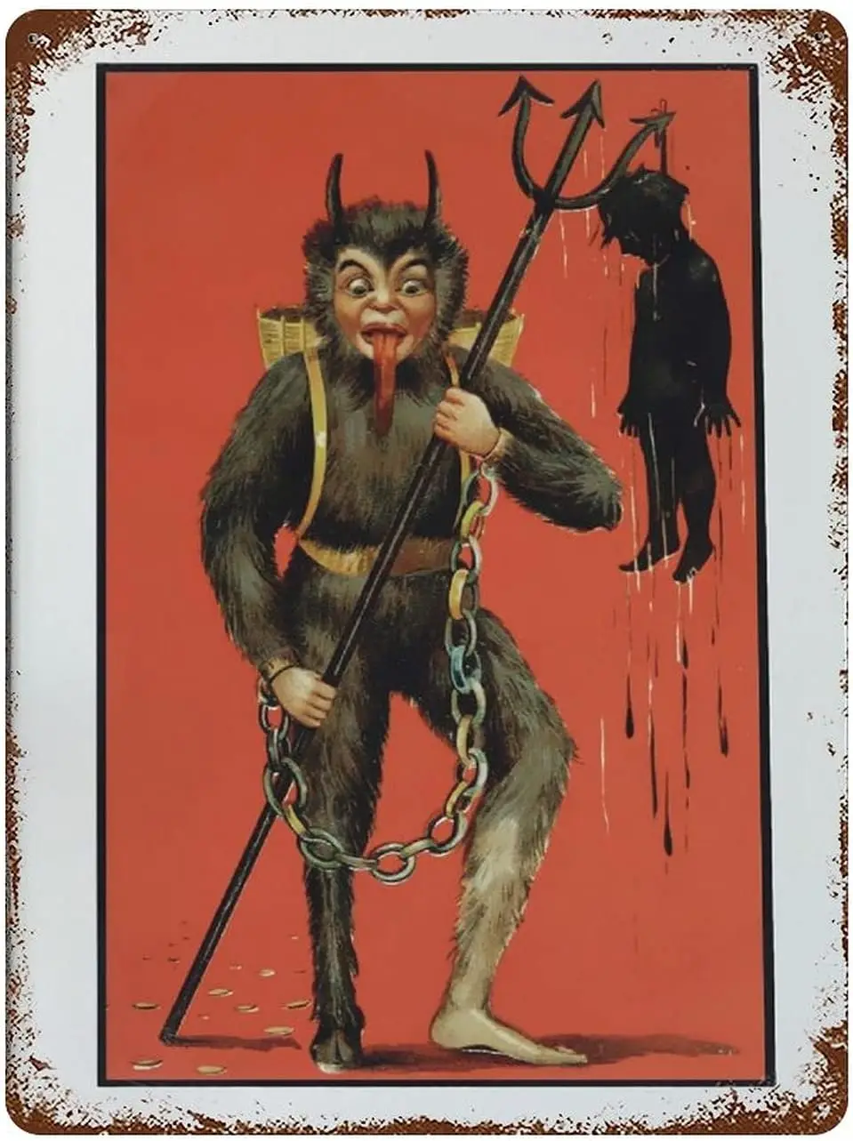 Vntge Metl Sgn Chrstms-Krmp Chrstms Holdy Crd Wll Домашняя спальня Пролор Yrd Frm Couyrd Декор 8x12 nch