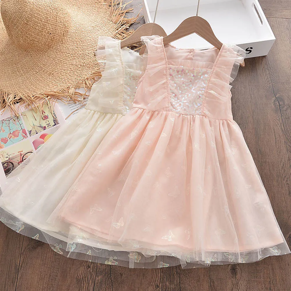 

Menoea Baby Girls Princess Dresses 2022 New Summer Kids Sequined Mesh Dress Children's Outfits Girls Sparkle Wedding Party Dress