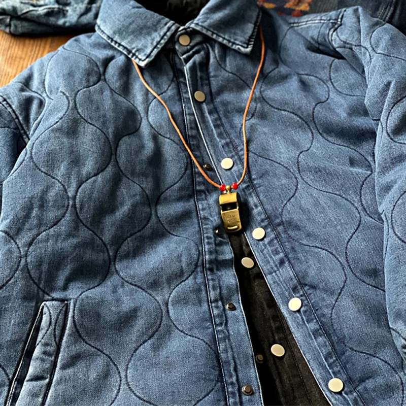Japanese Cityboy Loose Shoulder Sleeves Washed Denim Cotton Coat Men's and Women's Solid Color Cotton Padded Blue Jacket