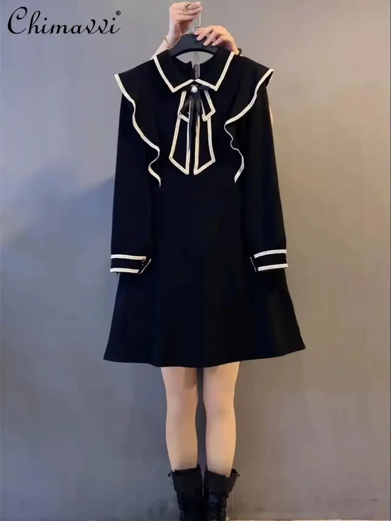 

Large Size High-end French Dress Spring New Fashion Socialite Elegant Ruffle High Waist Slim Oversized Women's Black Dress