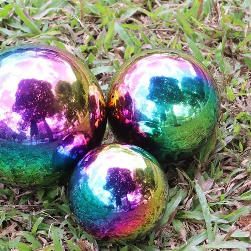 

3pcs Outdoor Rainbow Garden Balls Stainless Steel Reflective Garden Globe Mirror Gazing Polished Ball Garden Decor Shiny Sphere