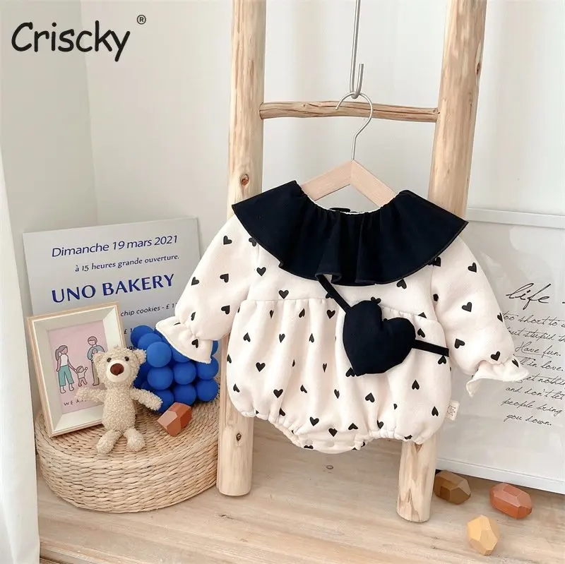 

Criscky Baby's Autumn Winter Bodysuit Girl Baby's Plush Triangle Romper Climbing Clothes Newborn Baby Girl Long Sleeve Jumpsuit