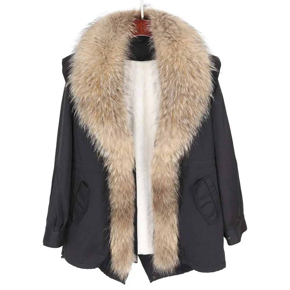 

2023 Maomaokong women winter coats new Korean version Natural scorpion fur collar Cotton long section Winter coat female park