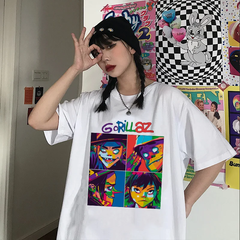 

Футболка Мужская/женская с коротким рукавом, топ с музыкальной группой Gorillaz, Повседневная модная уличная одежда в стиле хип-хоп, Y2k, в стиле Х...