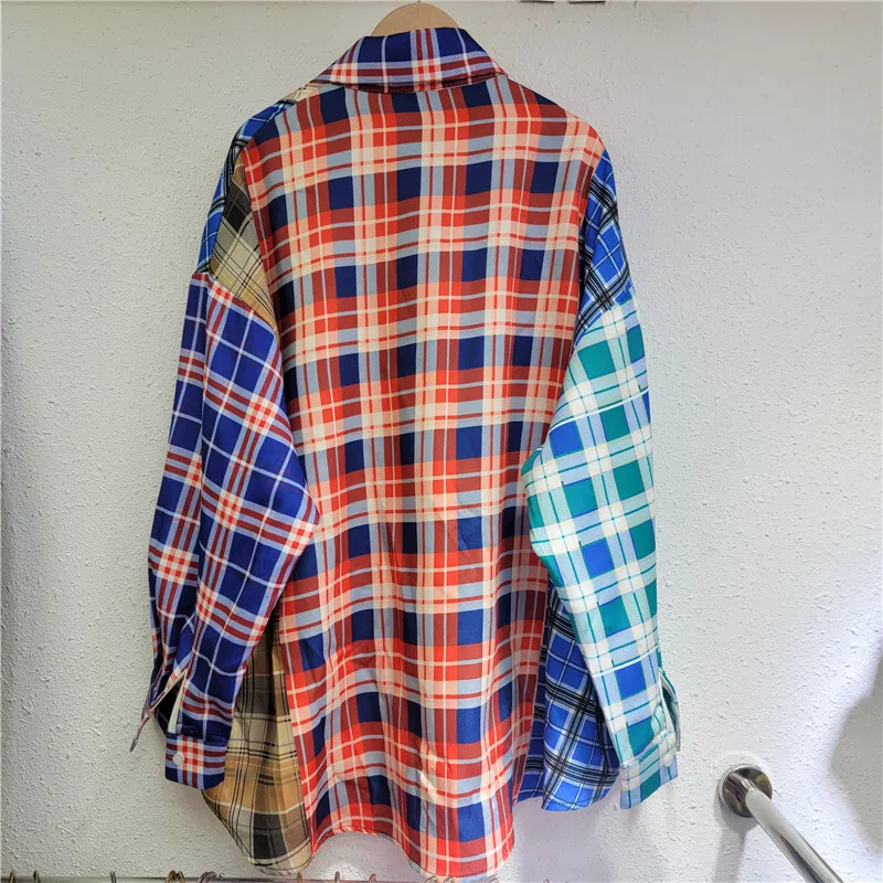 WTHT модные новые женские рубашки в клетку с яркими бриллиантами 2024 зимняя