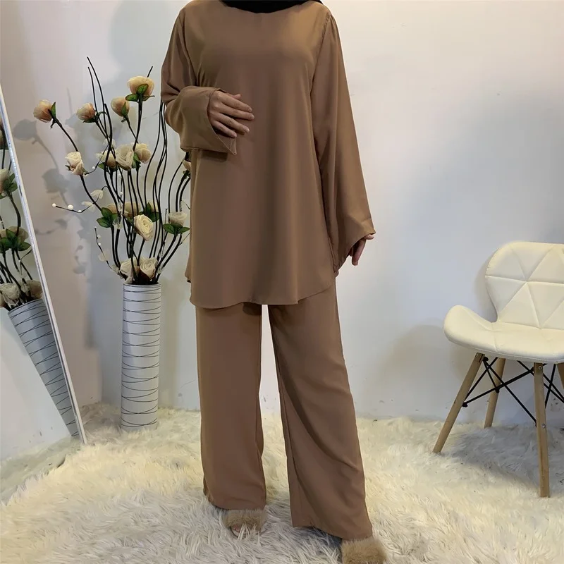 Eid Dubai Abaya Turkey Muslim Fashion Dress Muslim Sets Islam Clothing Women's Two Pieces Set Tops and Long Pants Female Kaftan