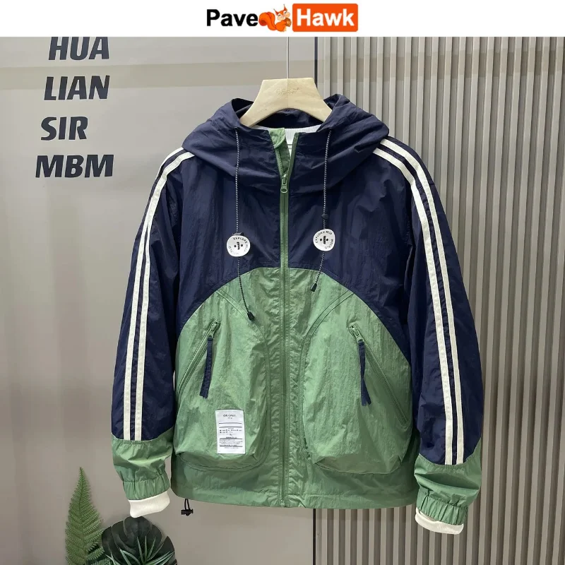 

Hooded Jackets Men Women Quick Drying Patchwork Casual Spring Varsity Bomber Coats Loose Sport summer Windbreak Jacket Couple