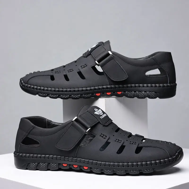 

New Men's Summer Sandals Leather Hollow Out Breathable Casual Beach Shoes Non-slip Hole Shoes High End Fashion Men's Shoes