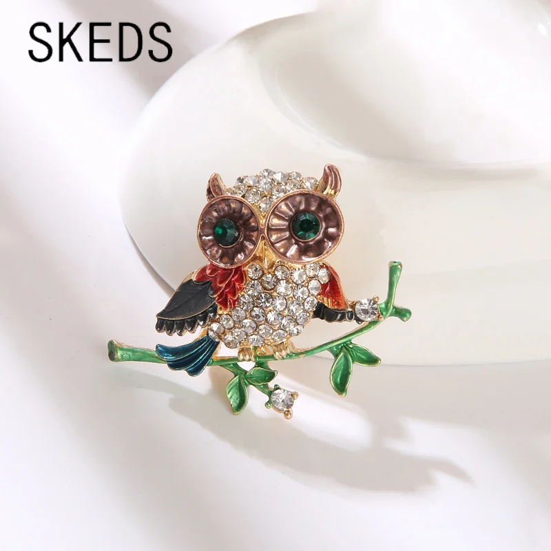 

SKEDS Women Fahion Full Crystal Owl Bird Corsage Brooches Pins Exquisite Rhinestone Animal Brooch Wedding Party Accessories