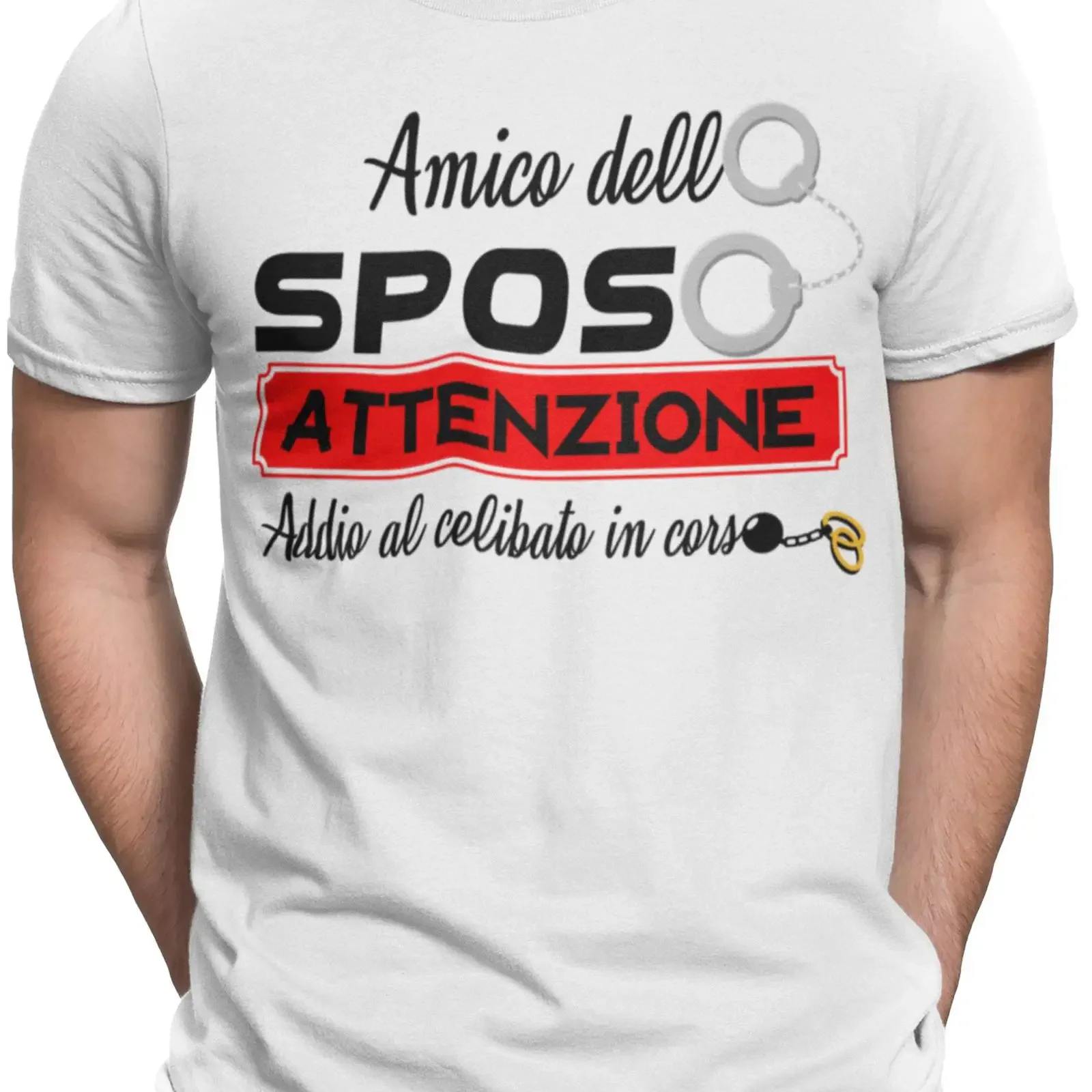 Фото Футболка Printatek Amici del Sposo Amico Hen Party, белая, размер M, винтажная, с эффектом потертости, стильная, модная, мужская, мягкая, уличная одежда №1