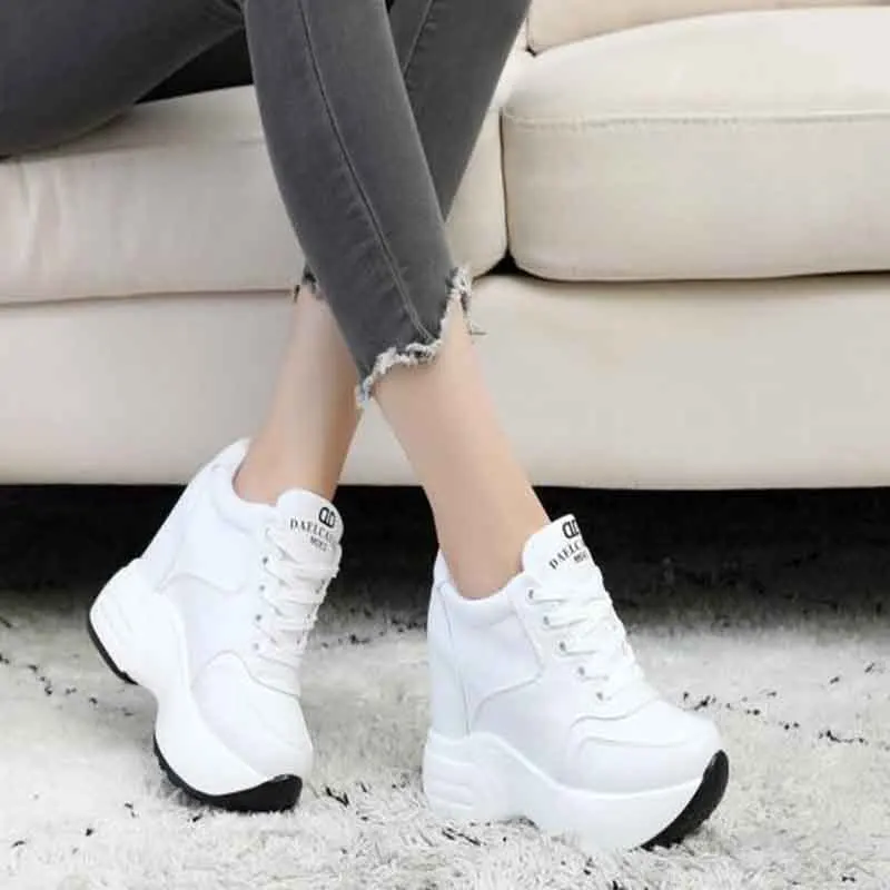 

2022 Women Sneakers Pu Casual Platform Trainers Chunky Shoes 10CM Heels Autumn Wedges Breathable Height Increasing Shoes Woman