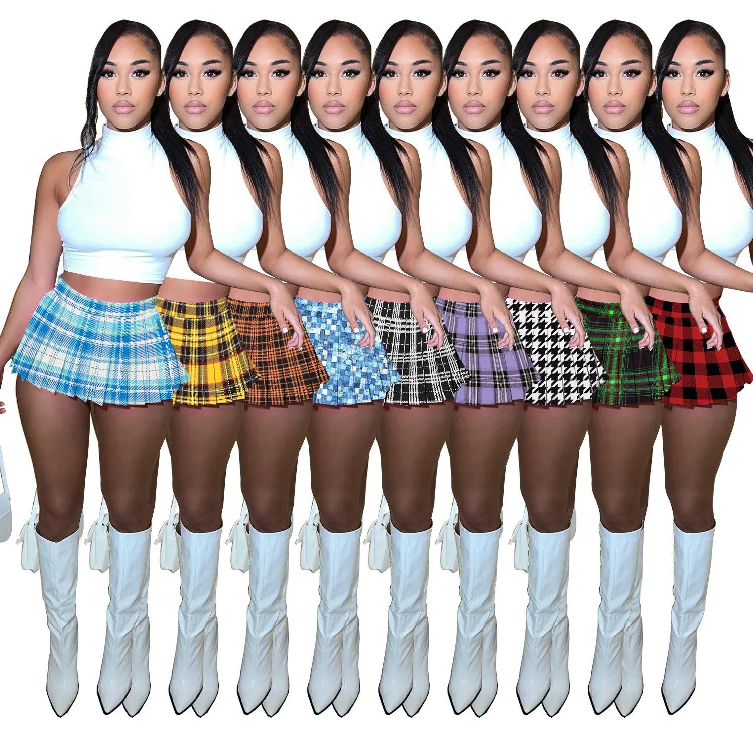 

Women's Plaid Mini Pleated Skirts Sexy Club Y2k High Wiast Stretchy Tennis Skater A-line Skirt 2023 Fashion School Uniform