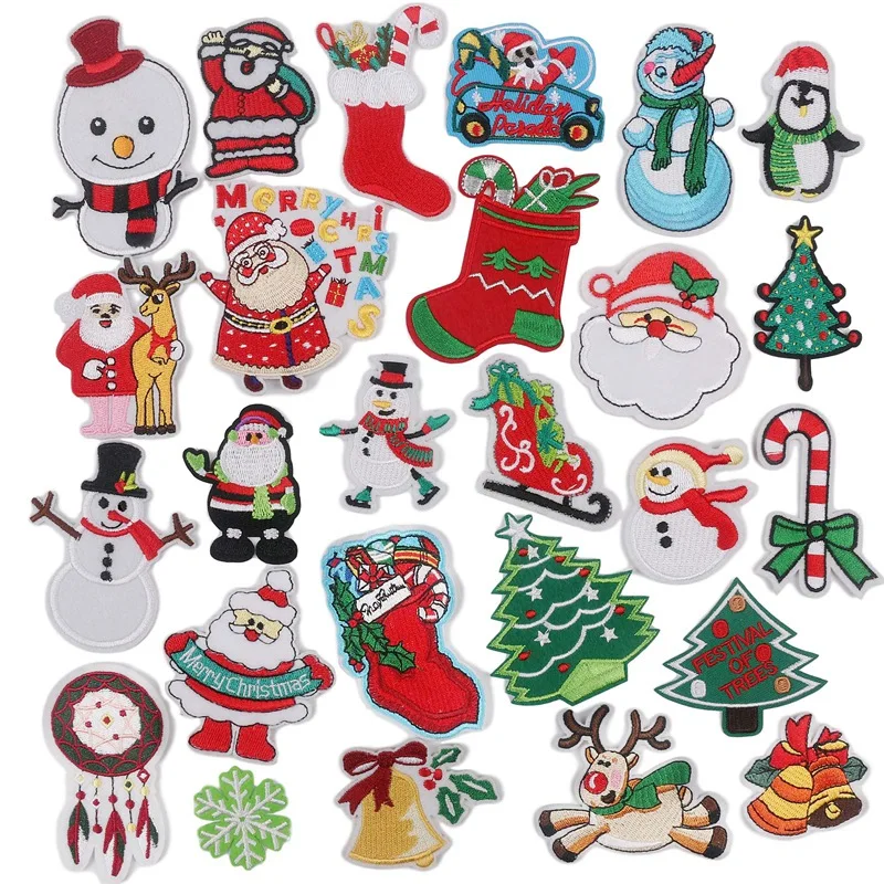 

ABSF 26Pcs Christmas Iron On Patches Embroidered Sew Applique Repair Patch For Craft, Decoration And DIY Christmas Gifts