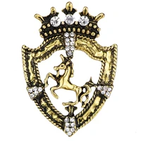 i remiel new vintage rhinestone small crown prancing brooch for mens suit corsage horse lapel pin badge clothing accessories