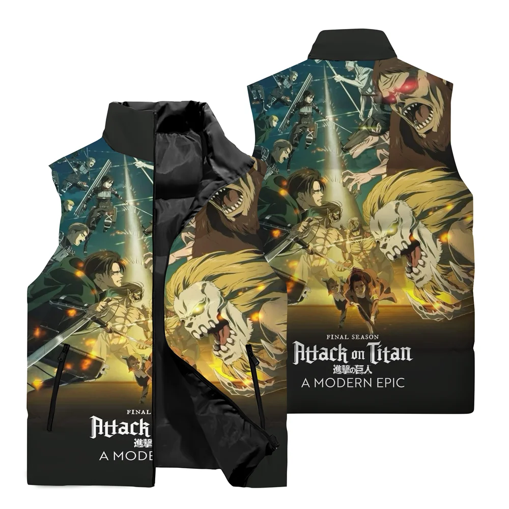 Жилет Мужской без рукавов куртка с 3D принтом аниме атака на Титанов уличный