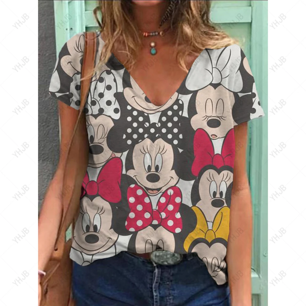 

Женские футболки с принтом Минни Микки Маус, модная женская одежда с коротким рукавом и круглым вырезом из мультфильма, летняя женская футболка