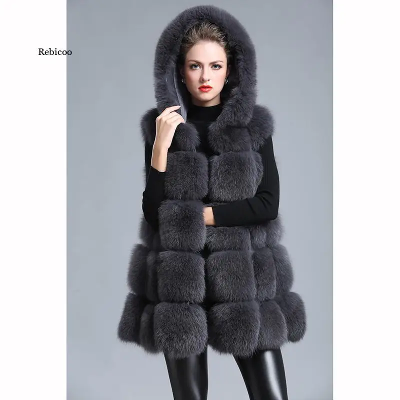 

Female Coat Winter Faux Fur Jacket Women New Fashion High Quality Solid Middle Length Hood Warm Soft Outwear Vest