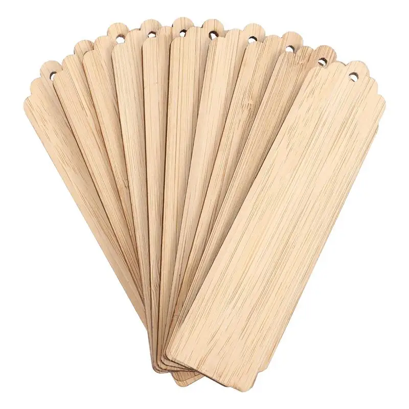 10pcs Wood Blank Bookmarks Unfinished Wood Tags Painting Craft Bookmarks DIY Carved Graffiti Bamboo Board Material