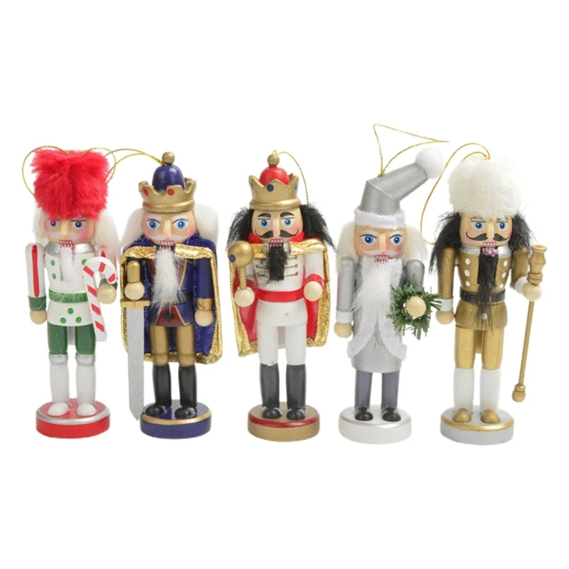 

5pcs Christmas Nutcracker Soldier Pendants Ornament Crafts Holiday Figures for Xmas Tree Holiday Home Farmhouse Decor A0KF