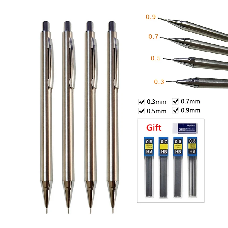

Haile High Quality Full Metal Mechanical Pencil Pen 0.3/0.5/0.7/0.9mm Professional Painting Writing School Supplies Stationery