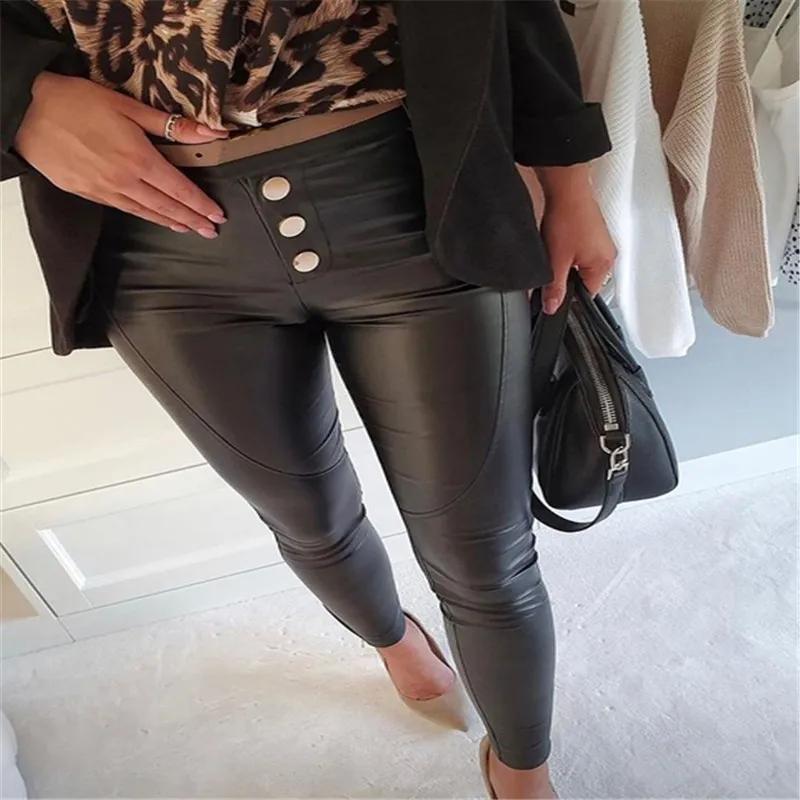 

Women's Leather Pants Skinny Plastic Slim Artificial Leather PU Pants Casual Fashion Solid Color Party Trend Women's Pants