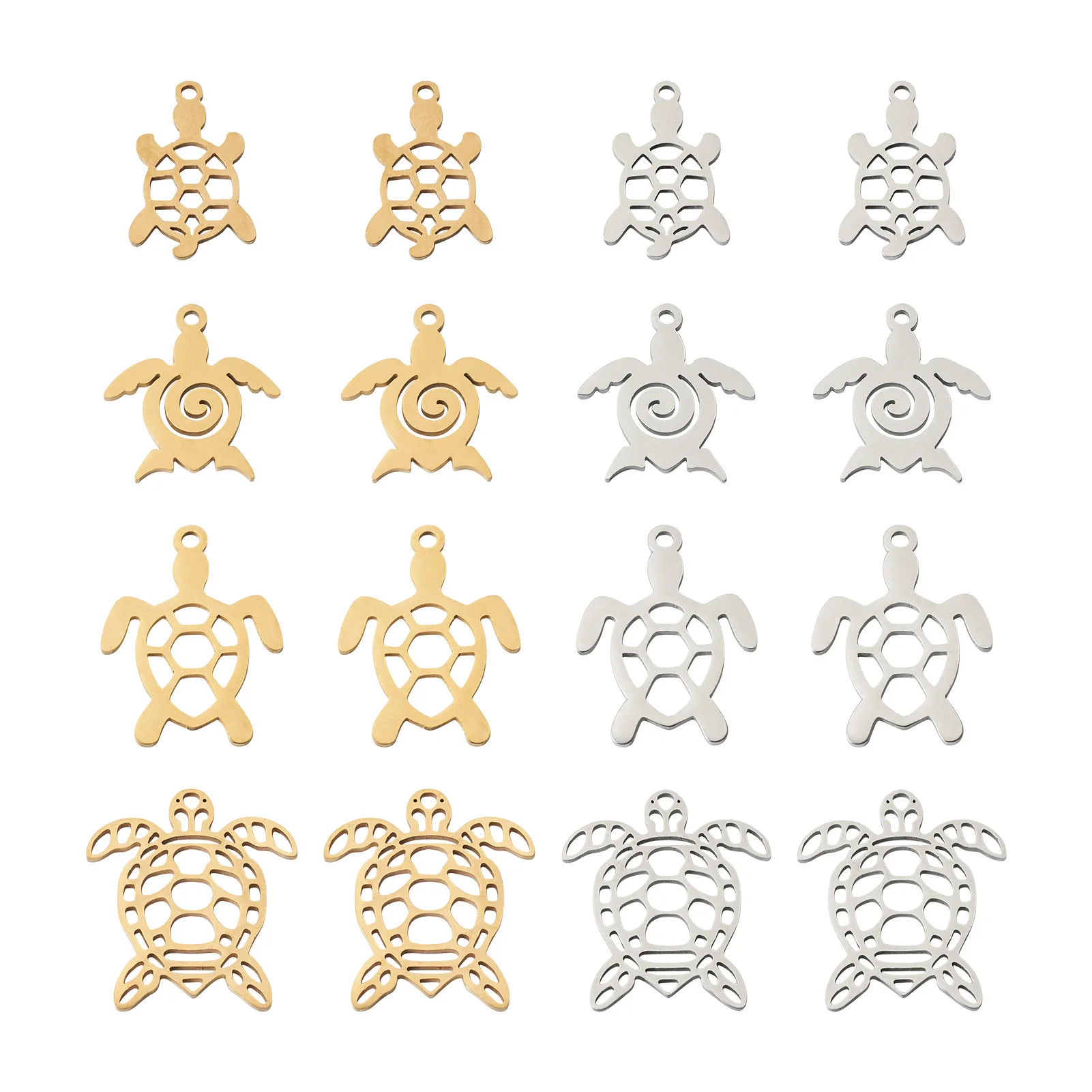 

16Pcs Sea Turtle Tortoise Charms 201 Stainless Steel Filigree Joiners Links Pendant for Diy Necklace Earring Jewelry Making Gift