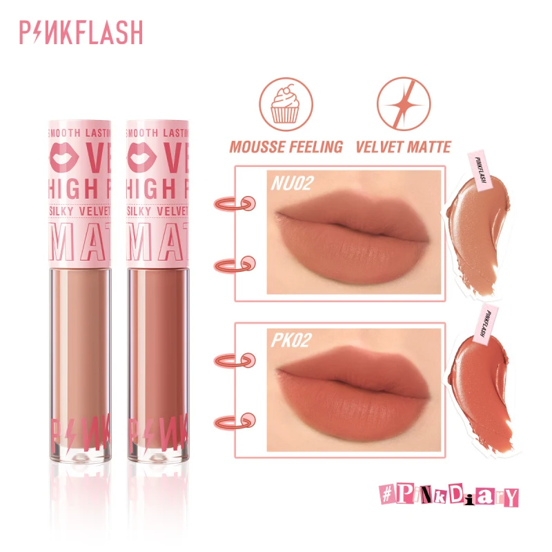 

PINKFLASH Matte Velvet Lipstick Waterproof Silky Lip Gloss Sexy Red Lip Tint Cream Colorfu Long Lasting For Women Cosmetic TSLM2