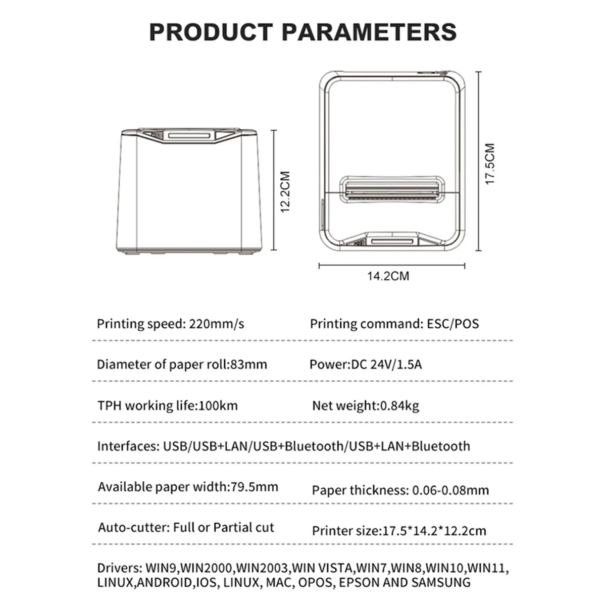80 мм термопринтер чеков автоматический резак ресторан кухня POS USB