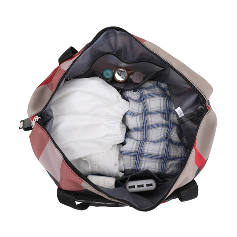 Portable Travel Bag Large Capacity Wet And Dry Separation Shoulder Bag Fashion Plaid Travel Duffel Bag Multipurpose Fitness Tote