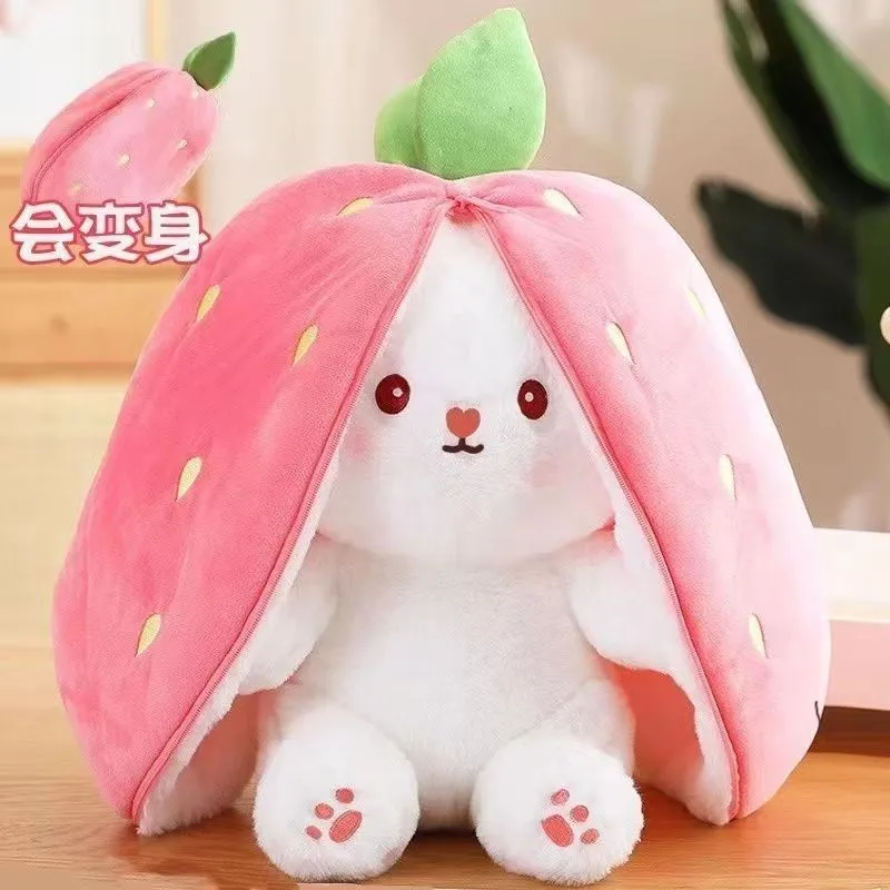 

Strawberry Rabbit Doll Transforms Into Rabbit Cute Doll Plush Toy Carrot Little White Rabbit Birthday Gift Girlfriend Child Toys
