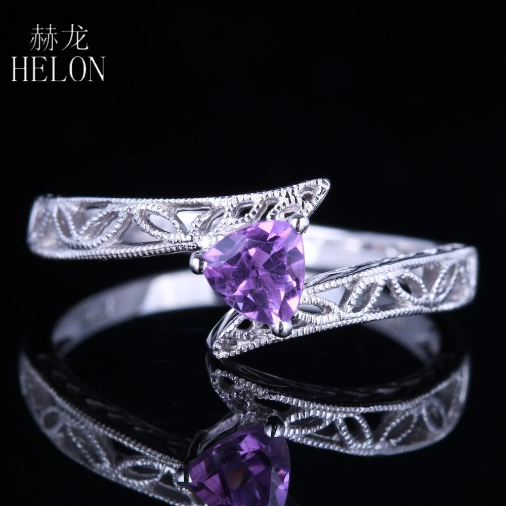 

HELON однотонное 14k 10k белое золото безупречный триллион огранка 4,5 мм подлинное натуральное звено Кольцо женское винтажное ювелирное изделие в подарок