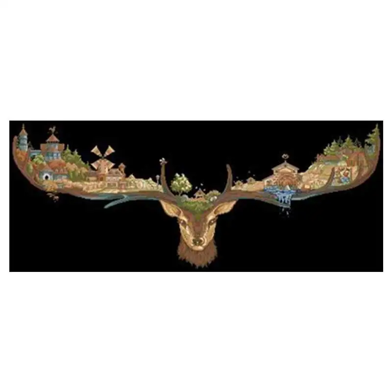 

The city on the antlers patterns counted 11CT 14CT DIY Cross Stitch Sets wholesale Cross-stitch Kits Embroidery Needlework