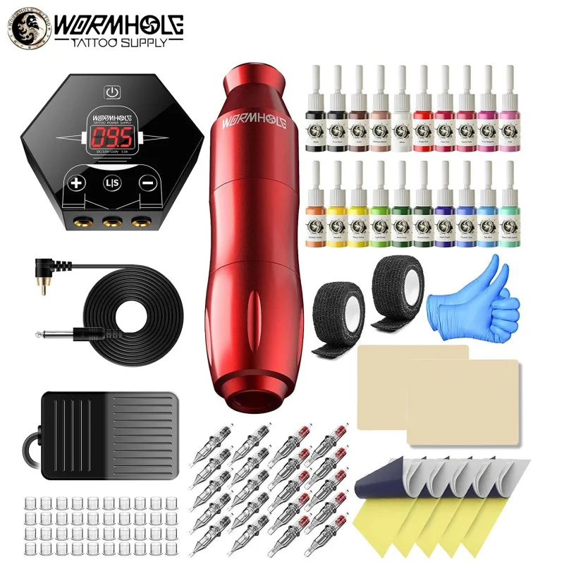 Tattoo Pen Kit Rotary Tattoo Machine Kit with Power Supply and Tattoo Cartridge Needles Complete Tattoo Kit for Beginners WTK063
