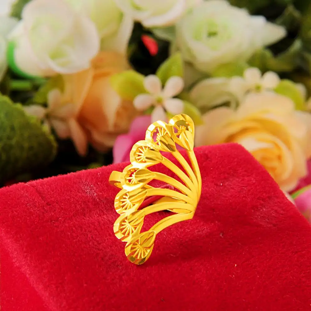 

HOYON Gold laminated jewelry 18k color guaranteed Ring Female Fashion Phoenix Tail Ring Opening Adjustable Wedding Ring Jewelry