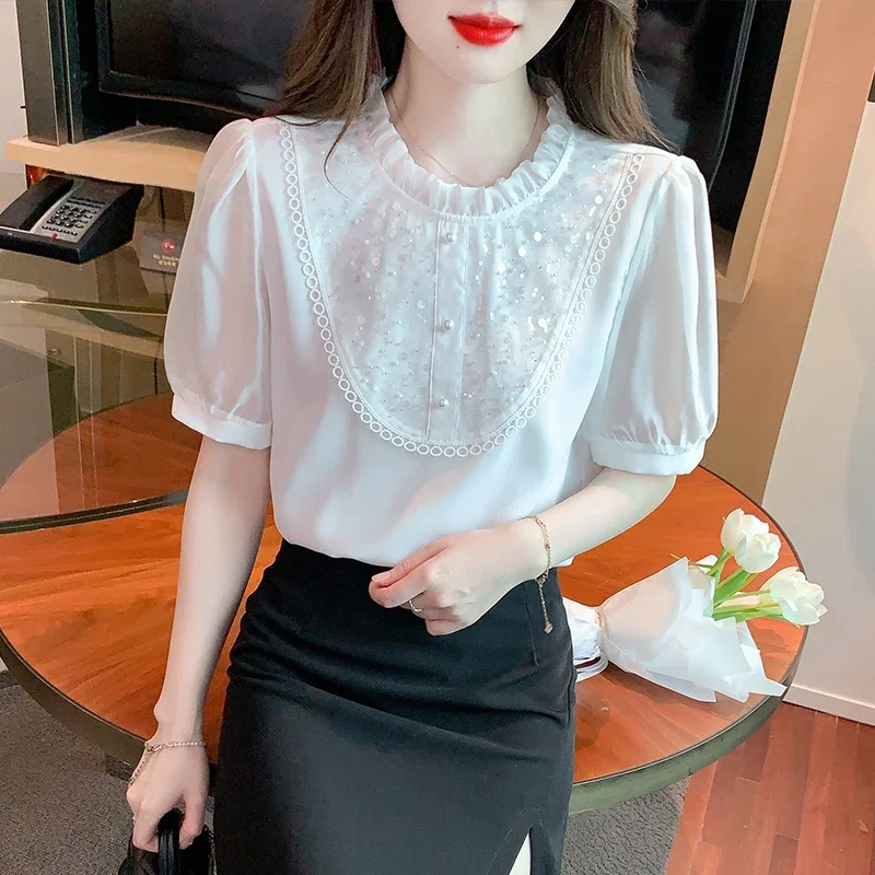 Новинка летняя женская блузка с коротким рукавом рубашка женские топы рубашки