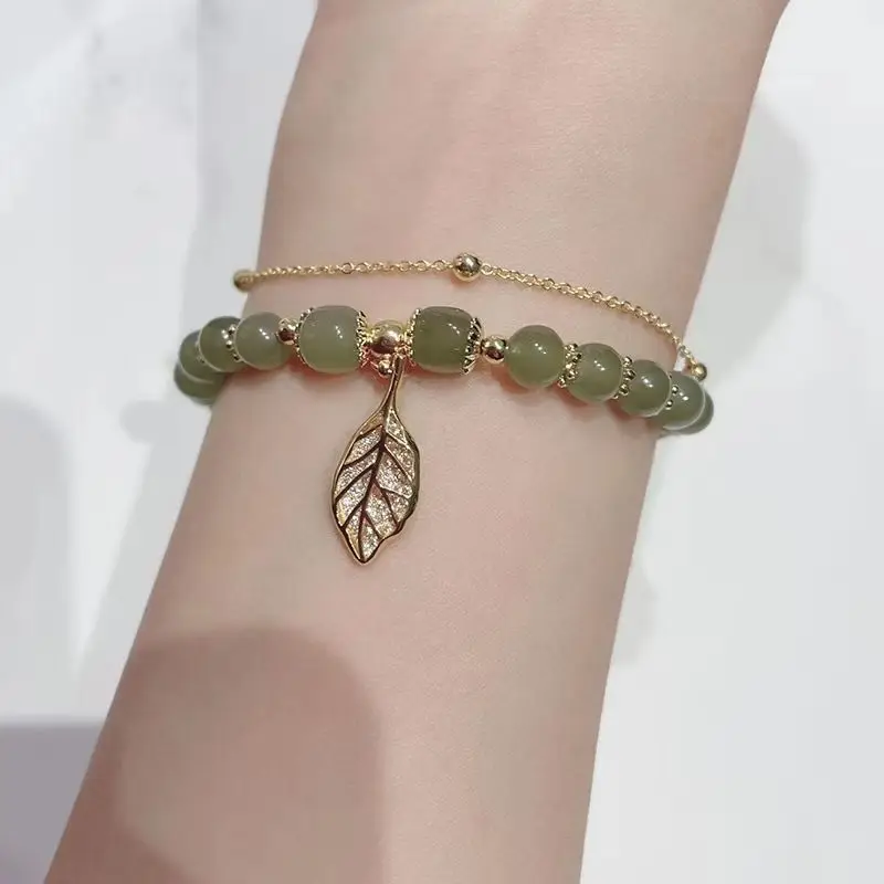 

Luxury Jade Bracelet for Women Shopping Accessories Trend Metal Double Layer Chain Bracelet for Girls Casual Jewelry Supplies