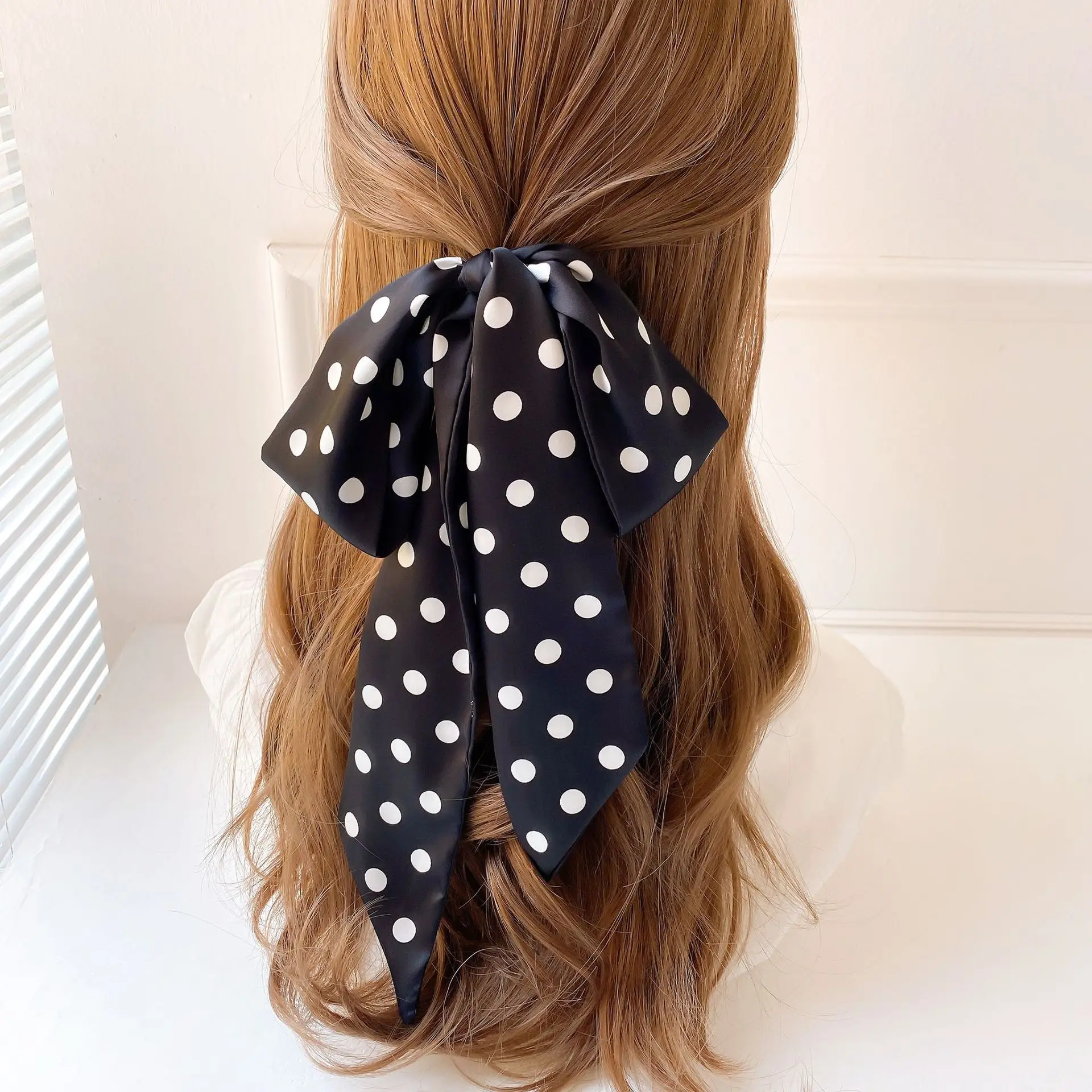 

Long Skinny Hairband Women Wrist Ribbon Scarfs Dot Print Headbands Neck Scarves Female Fashion Neckerchief Hair Scarf 7*130CM