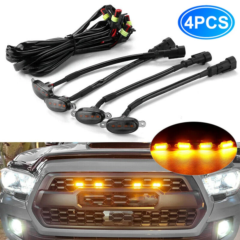 3/4/5pcs ABS Plastic Smoked Lens Car Lights LED Front Grille Light with Harness (Amber/White Light)