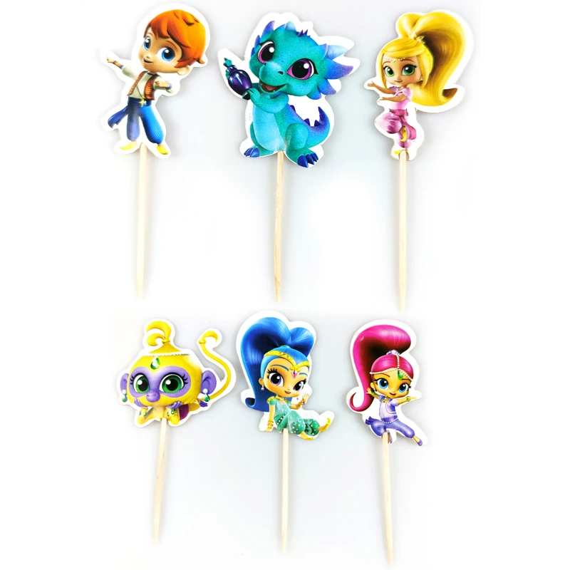 

Shimmer Shine Theme Cupcake Toppers Decorations Baby Shower Kids Girls Favors Birthday Party Cake Topper With Sticks 24pcs/lot