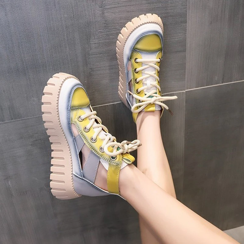 Summer Sports Sandals 2023 New Casual Fashion Trend Women's Roman Sandals Lace-up Thick-soled Mid-heel Sandals Boots Size 35-40
