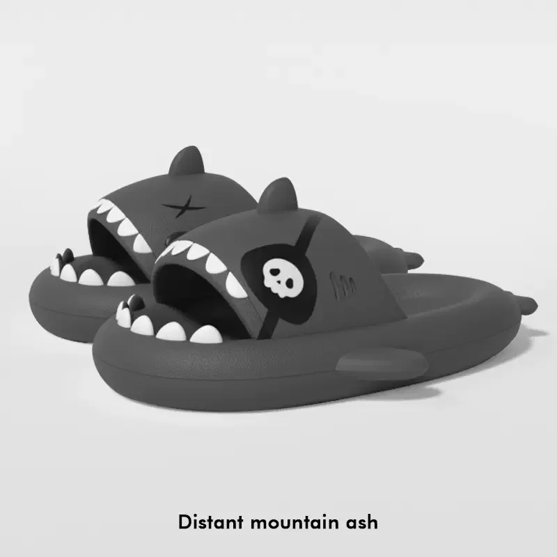 

Black and White Shark Slippers Cute Outside Beach Couple Sandals Home Non-slip 4CM Thick Bottom Women Men Flip Flops Slides