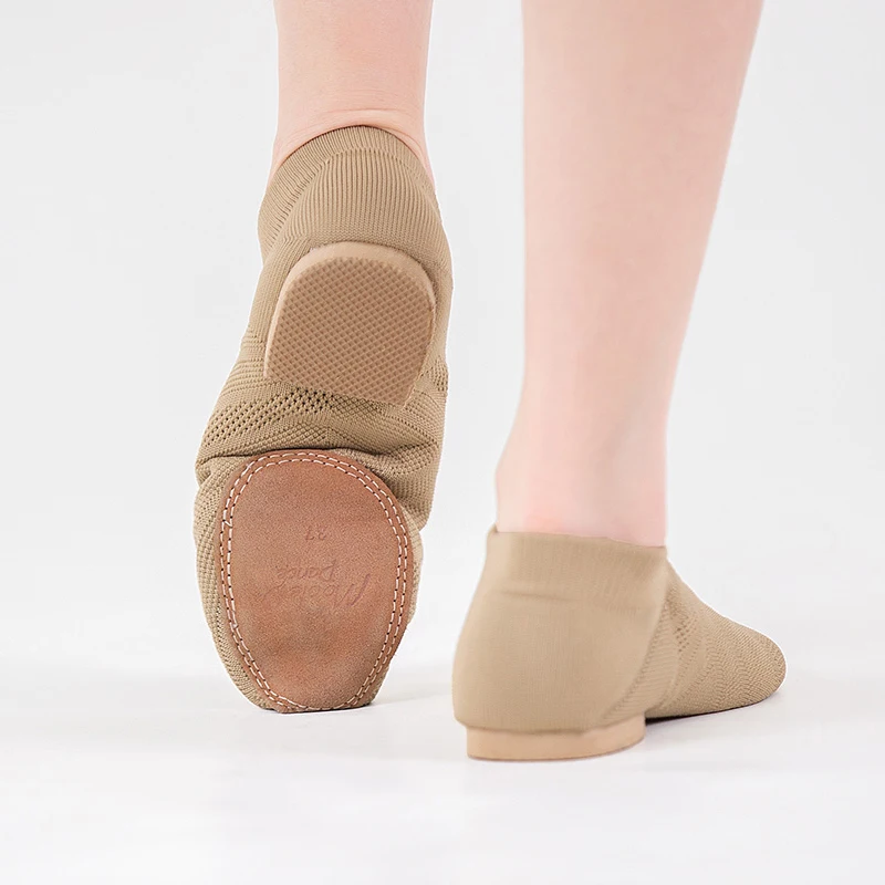New Knitted Jazz Shoes Stretch Tan Black Adult Dance Sneakers Light Weight Slip On Sports Boot Breathable Lyrical Modern Booties