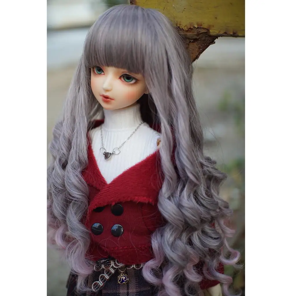 

1/3 BJD кукольный парик Синтетические длинные вьющиеся волосы парик для Dollfie розовая серая смесь